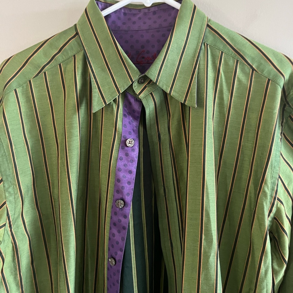 Robert Graham‎ Men's Dress Shirt Button Up Green Purple Pinstripe - Picture 3 of 6